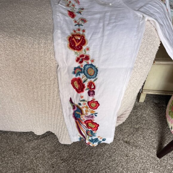 Johnny Was White 100% Linen Embroidered wide leg pants size Large - Picture 3 of 6